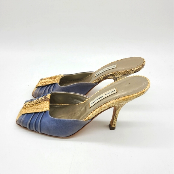 Pedro Morales Snake Print Leather Heel Slip-on Sandals - Picture 5 of 13